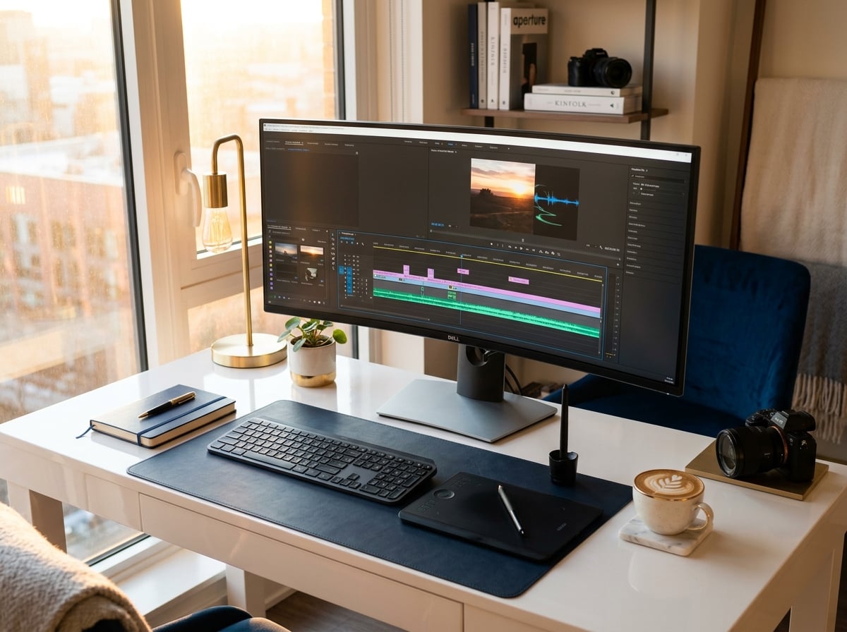 Rose Carmel's creative workspace with design tools and monitors